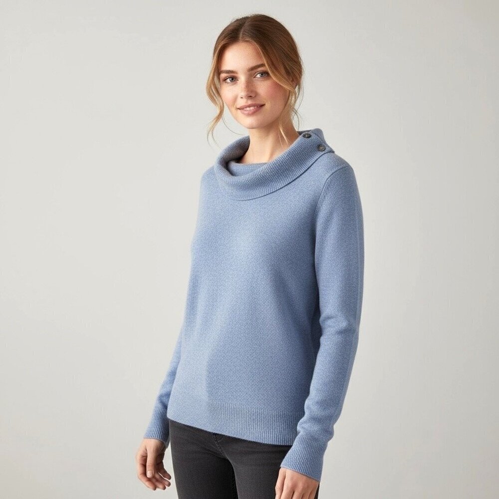 Wrap London 100% Cashmere Sweater - Light Blue Cowl Neck - Size 12 (US) L